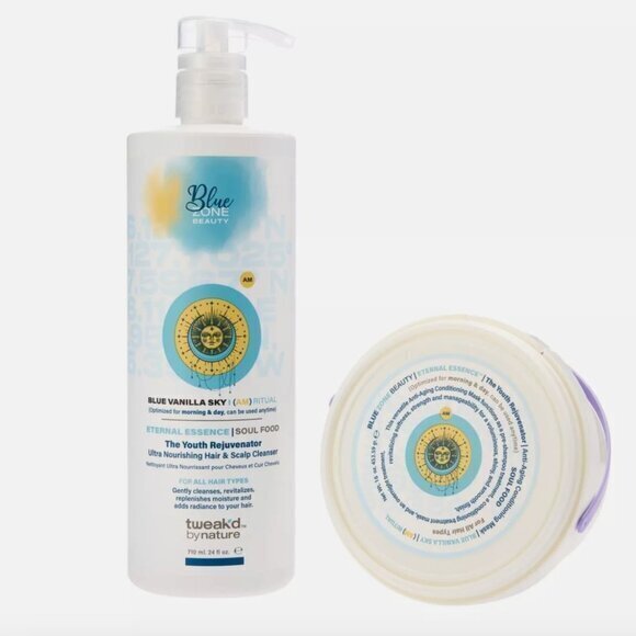 Tweak'd BLUE ZONE Blue Vanilla Sky AM Ritual Hair Cleanser & Mask SET 24/16 oz - Picture 1 of 3